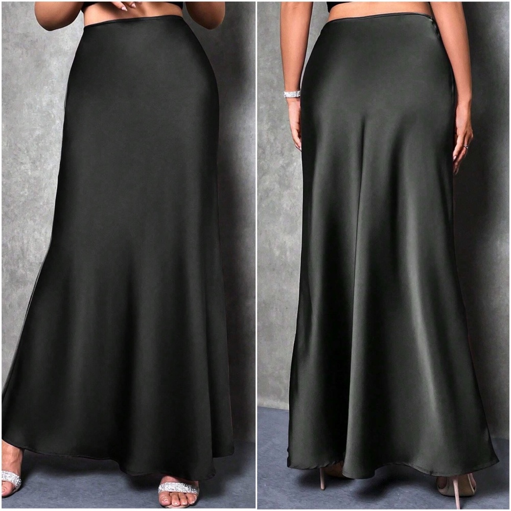 Luxe Satin Zipper Minimalist Maxi Skirt